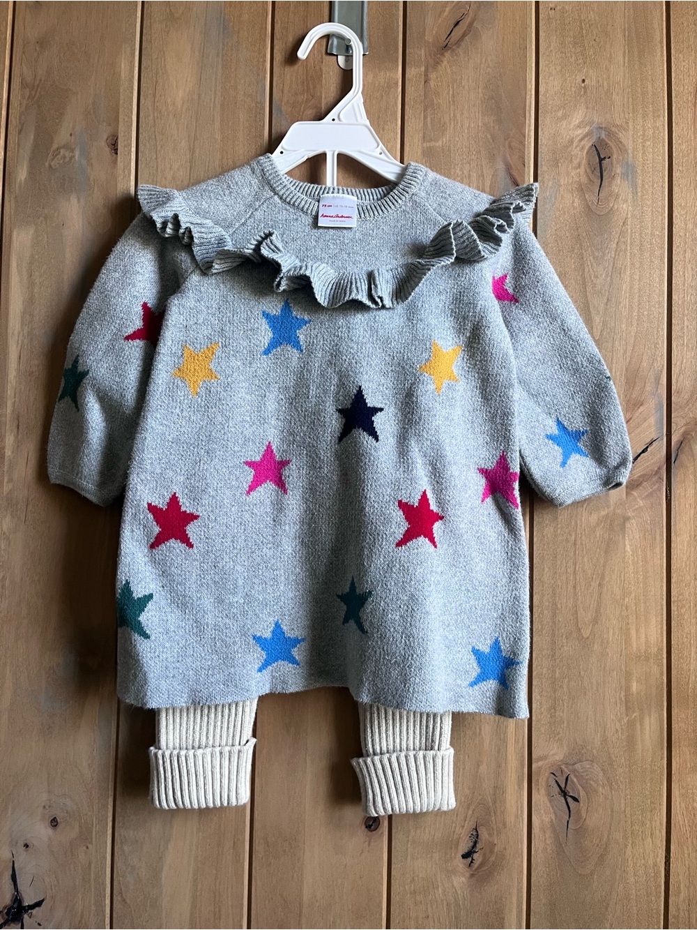 Hanna Andersson Girls' Gray Star Ruffle Sweater Dress and pants - size 12-18 Mon